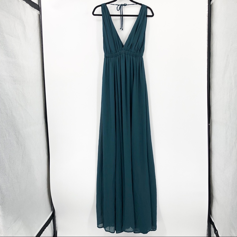 Show Me Your Mumu Ava Maxi Bridesmaid Dress Deep Jade Chiffon Teal Small